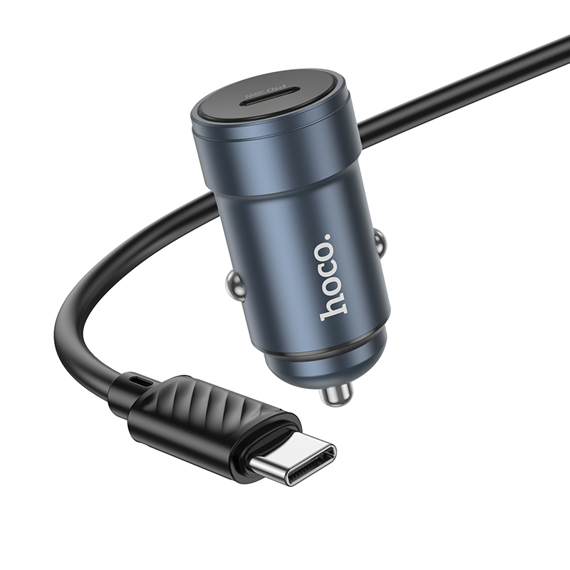Autolader met USB-C-kabel HOCO Z57, 30W, 3A, 1 x USB-C, Grijs