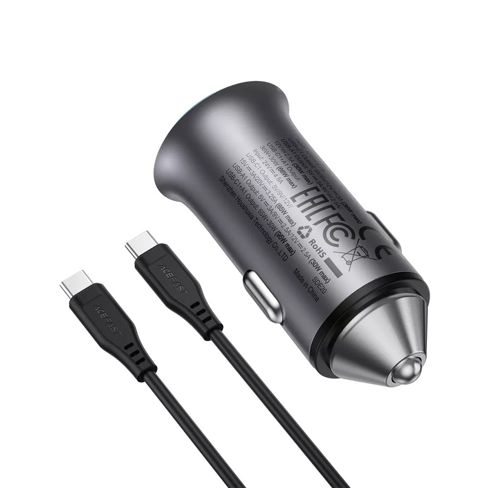 Auto-Ladegerät mit USB-C Kabel Acefast B16, 95W, 3.25A, 1 x USB-A - 1 x USB-C, Grau