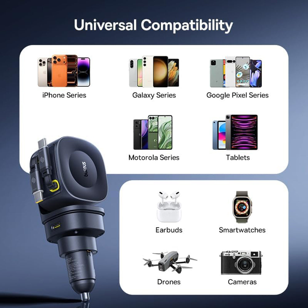 Chargeur de voiture avec câble USB-C Baseus PrimeTrip VR2 Max, 163W, 3A, 1 x USB-A - 1 x USB-C, Noir P10162701313-00