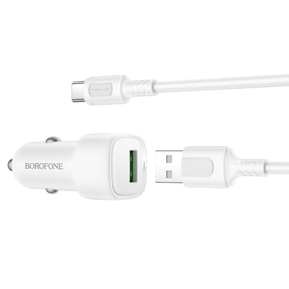 Auto-Ladegerät mit USB-C Kabel Borofone BZ34 Cloud, 18W, 3A, 1 x USB-A, Weiß