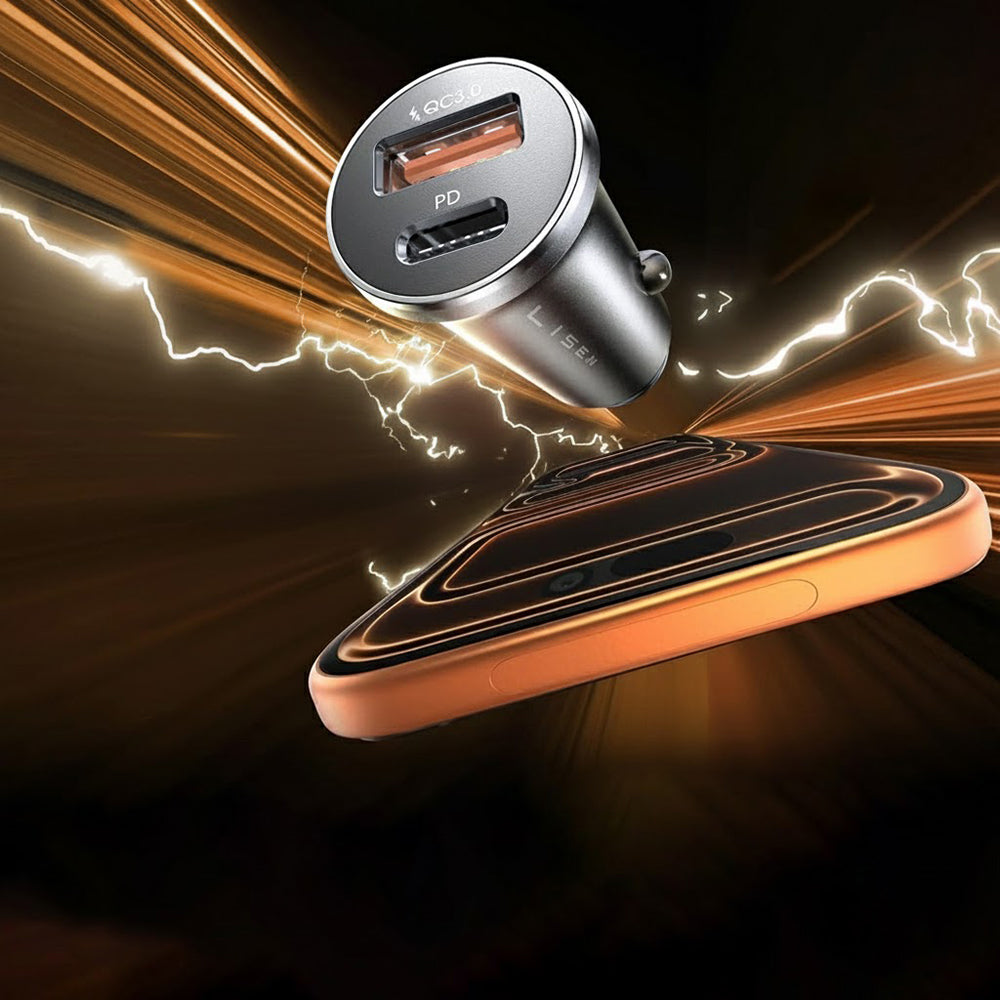 Chargeur de voiture avec câble USB-C / Lightning Lisen, 48W, 3A, 1 x USB-A - 1 x USB-C, Noir YL0223080035