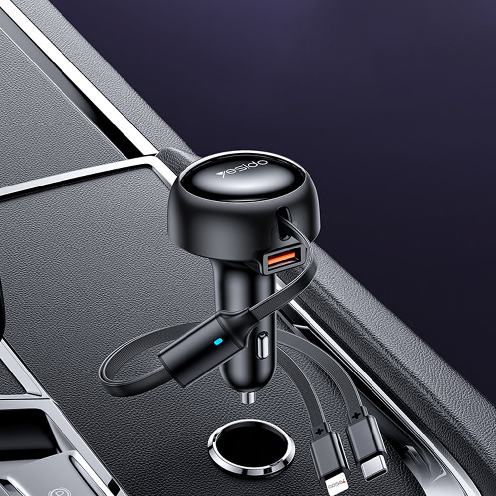 Autolader met USB-C / Lightning-kabel Yesido Y61, 53W, 3A, 1 x USB-A, Zwart