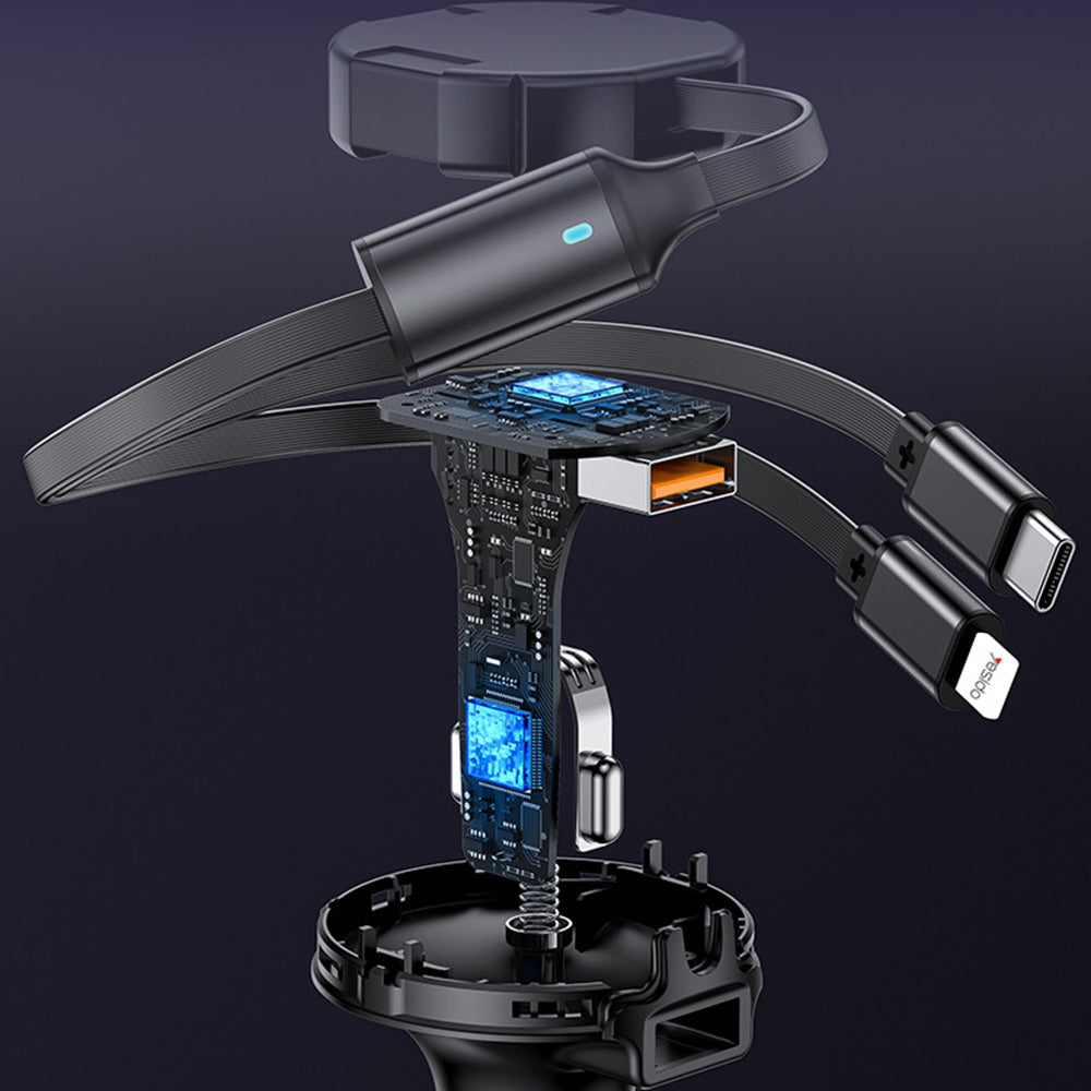 Autolader met USB-C / Lightning-kabel Yesido Y61, 53W, 3A, 1 x USB-A, Zwart