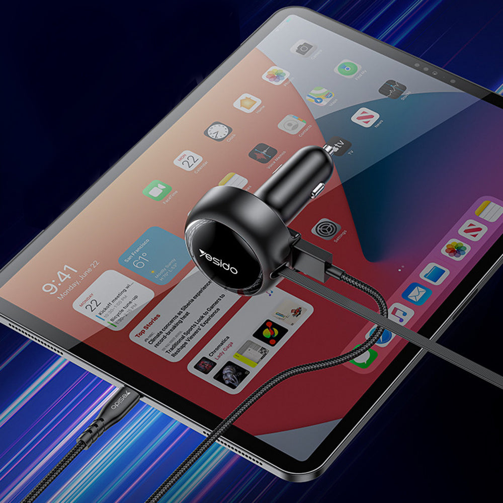 Autolader met USB-C / Lightning-kabel Yesido Y61, 53W, 3A, 1 x USB-A, Zwart