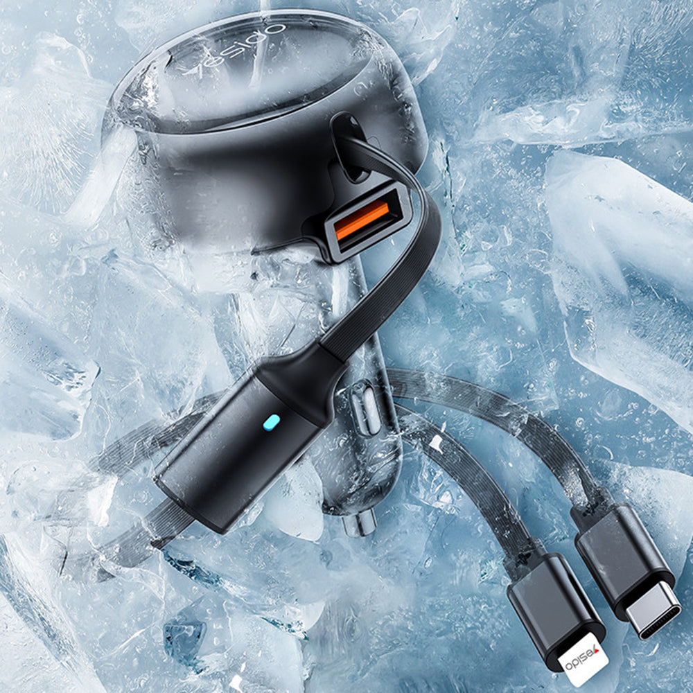 Autolader met USB-C / Lightning-kabel Yesido Y61, 53W, 3A, 1 x USB-A, Zwart