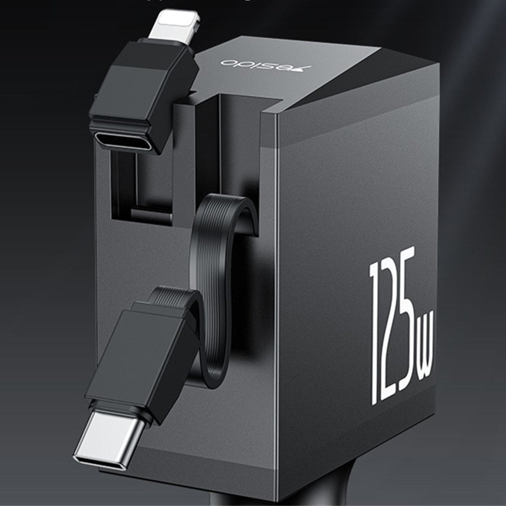 Chargeur de voiture avec câble USB-C / Lightning Yesido Y71 Display, 125W, 3A, 1 x USB-A - 1 x USB-C, Noir