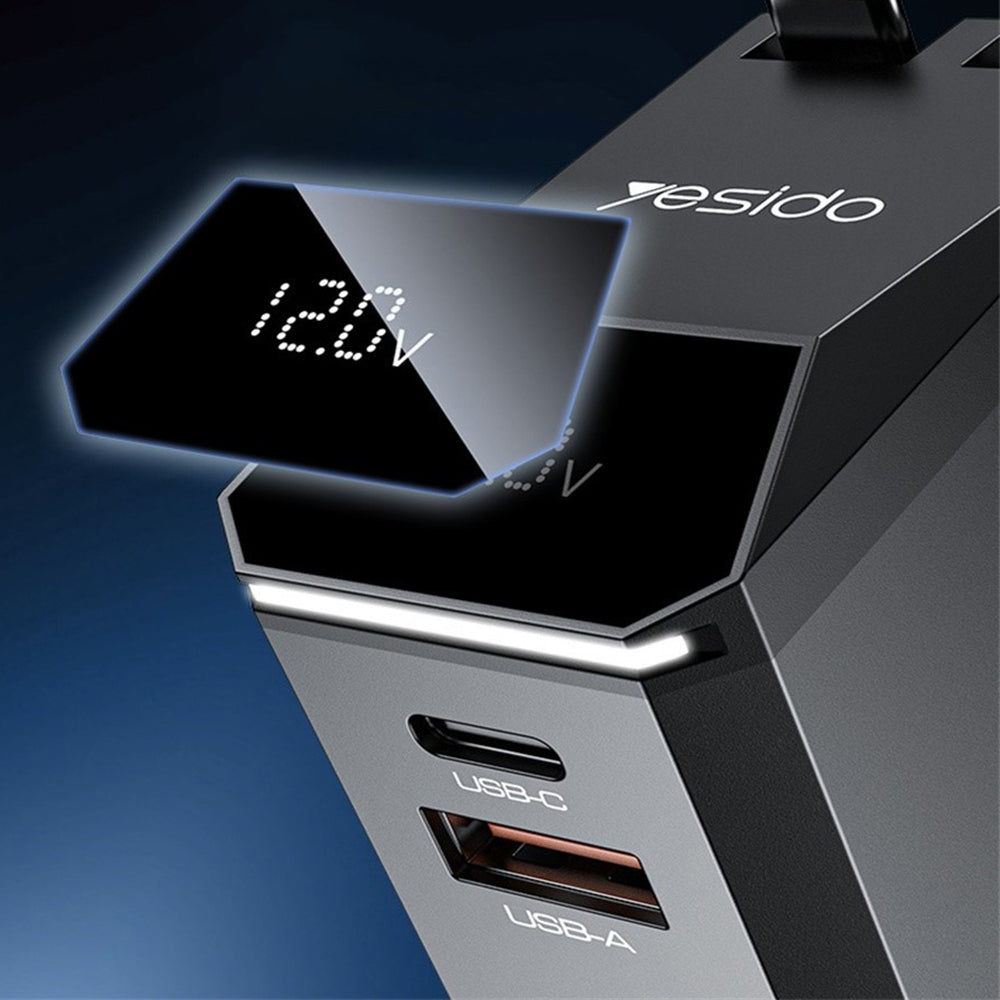 Chargeur de voiture avec câble USB-C / Lightning Yesido Y71 Display, 125W, 3A, 1 x USB-A - 1 x USB-C, Noir