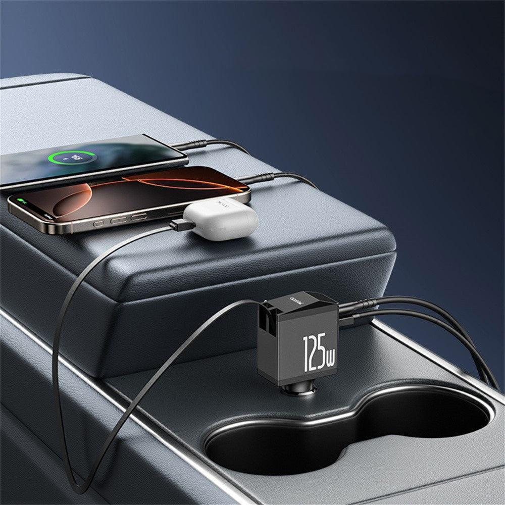 Chargeur de voiture avec câble USB-C / Lightning Yesido Y71 Display, 125W, 3A, 1 x USB-A - 1 x USB-C, Noir