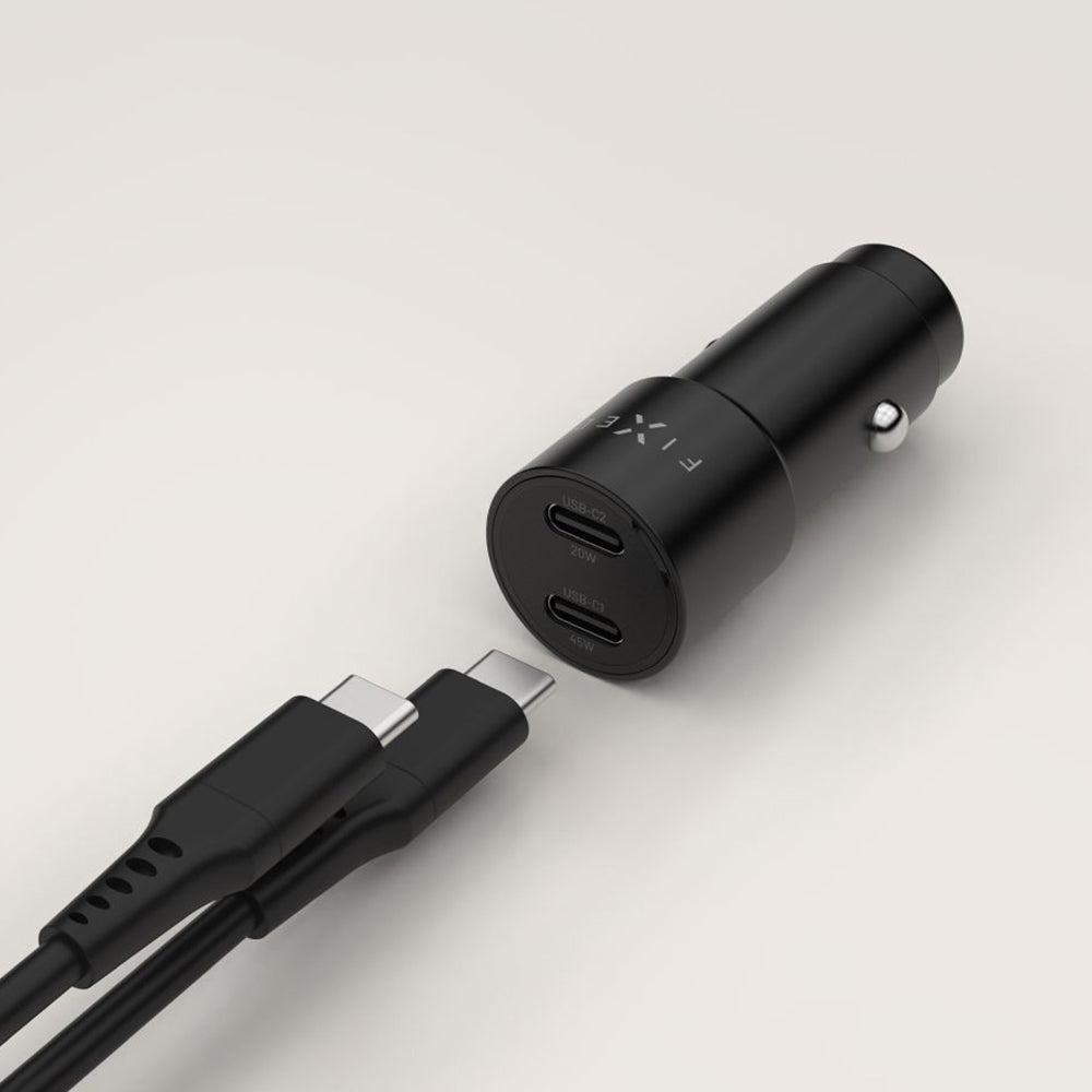 Chargeur Auto Fixed, 65W, 3A, 2 x USB-C, Noir