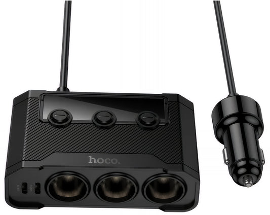 Chargeur de voiture HOCO Z64, 15.5W, 3.1A, 2 x USB-A - 2 x USB-C - 3 x Extension Allume-cigare, Noir