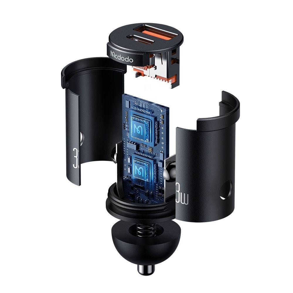 Chargeur de voiture McDodo CC-2320 Cool, 33W, 3A, 1 x USB-A - 1 x USB-C, Noir