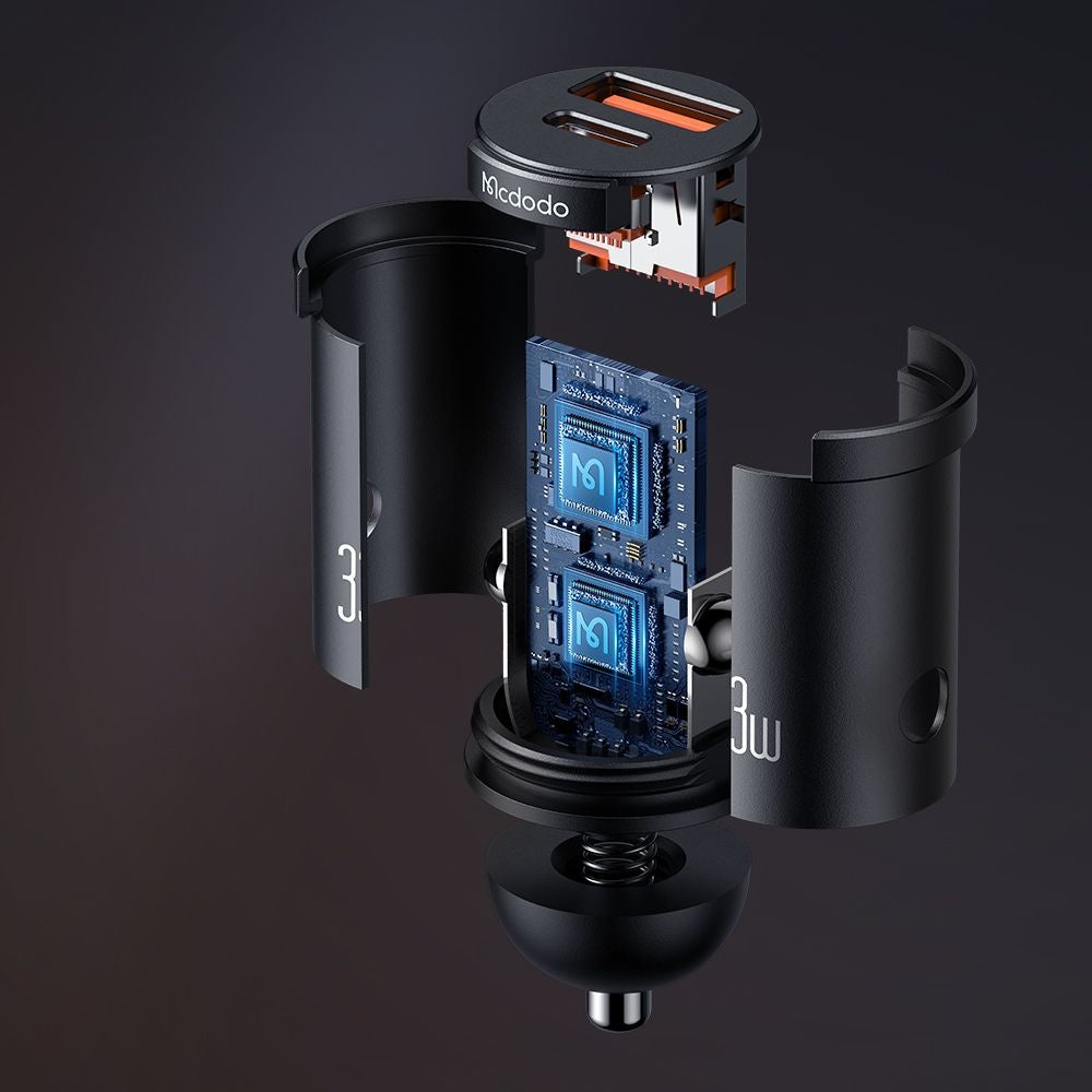 Chargeur de voiture McDodo CC-2320 Cool, 33W, 3A, 1 x USB-A - 1 x USB-C, Noir