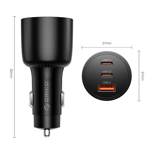 Chargeur Auto Orico PowerLink, 165W, 5A, 1 x USB-A - 2 x USB-C, Noir