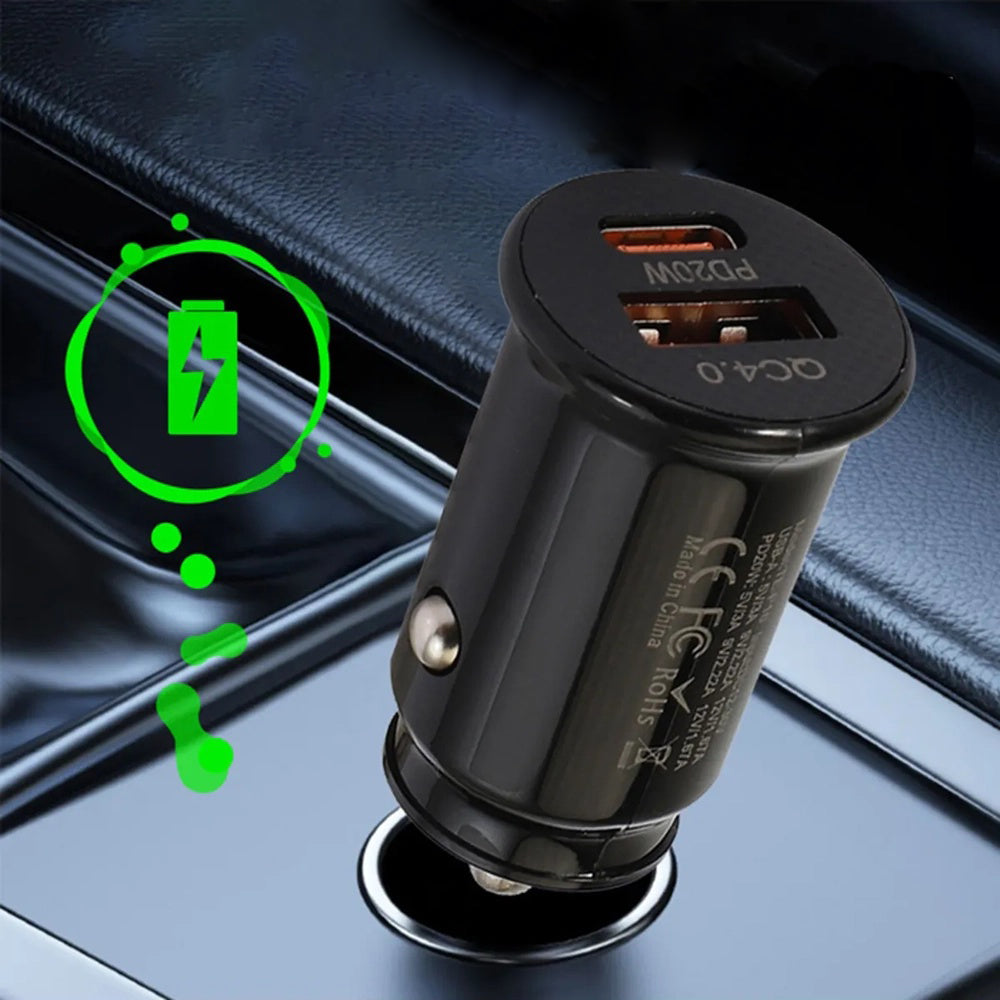 Chargeur Auto Techsuit C4 MiniFuseX, 20W, 3A, 1 x USB-A - 1 x USB-C, Noir