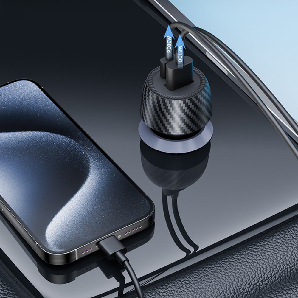 Auto-Ladegerät Techsuit C7 CarbonVolt, 48W, 3A, 1 x USB-A - 1 x USB-C, Schwarz