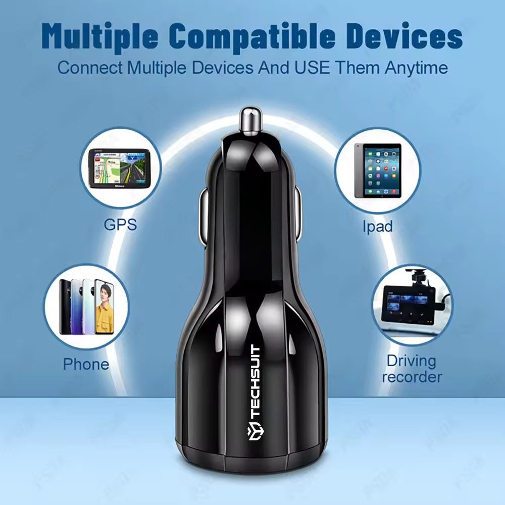 Chargeur Auto Techsuit TE-022 Premium, 60W, 3A, 1 x USB-A - 1 x USB-C, Noir