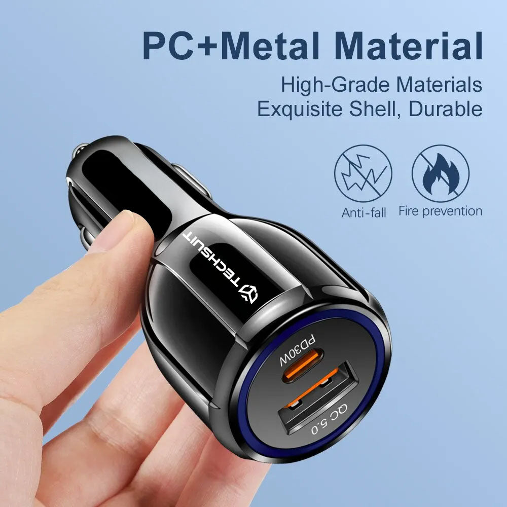 Chargeur Auto Techsuit TE-022 Premium, 60W, 3A, 1 x USB-A - 1 x USB-C, Noir