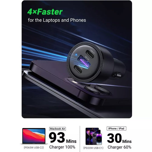 Autoladegerät UGREEN CD239, 69W, 3,25A, 1 x USB-A - 2 x USB-C, Schwarz