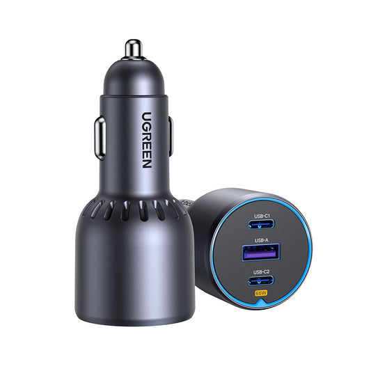 Autoladegerät UGREEN EC703, 75W, 3,25A, 1 x USB-A - 2 x USB-C, Schwarz