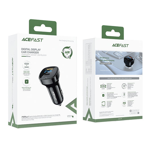 Chargeur Auto Acefast B4, 66W, 3A, 1 x USB-A - 1 x USB-C, Noir