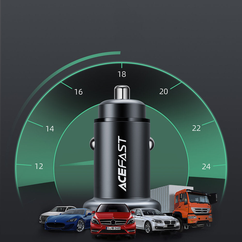 Auto-oplader Acefast B1, 38W, 3A, 1 x USB-A - 1 x USB-C, Zwart