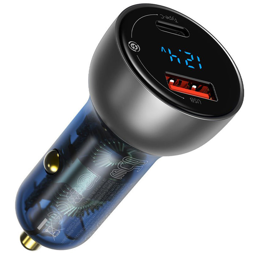 Baseus KFZ-Ladegerät 65W | 1x USB-A & 1x USB-C | Grau | Digital-Display
