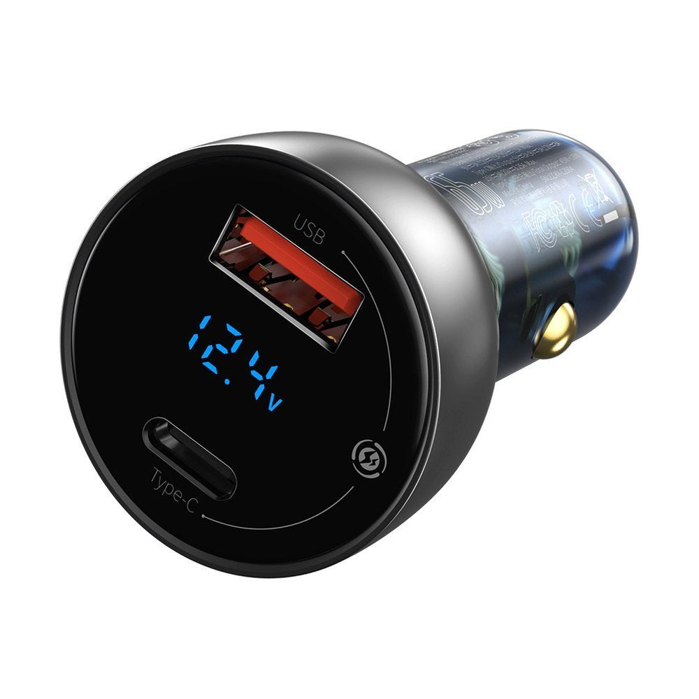 Baseus KFZ-Ladegerät 65W | 1x USB-A & 1x USB-C | Grau | Digital-Display