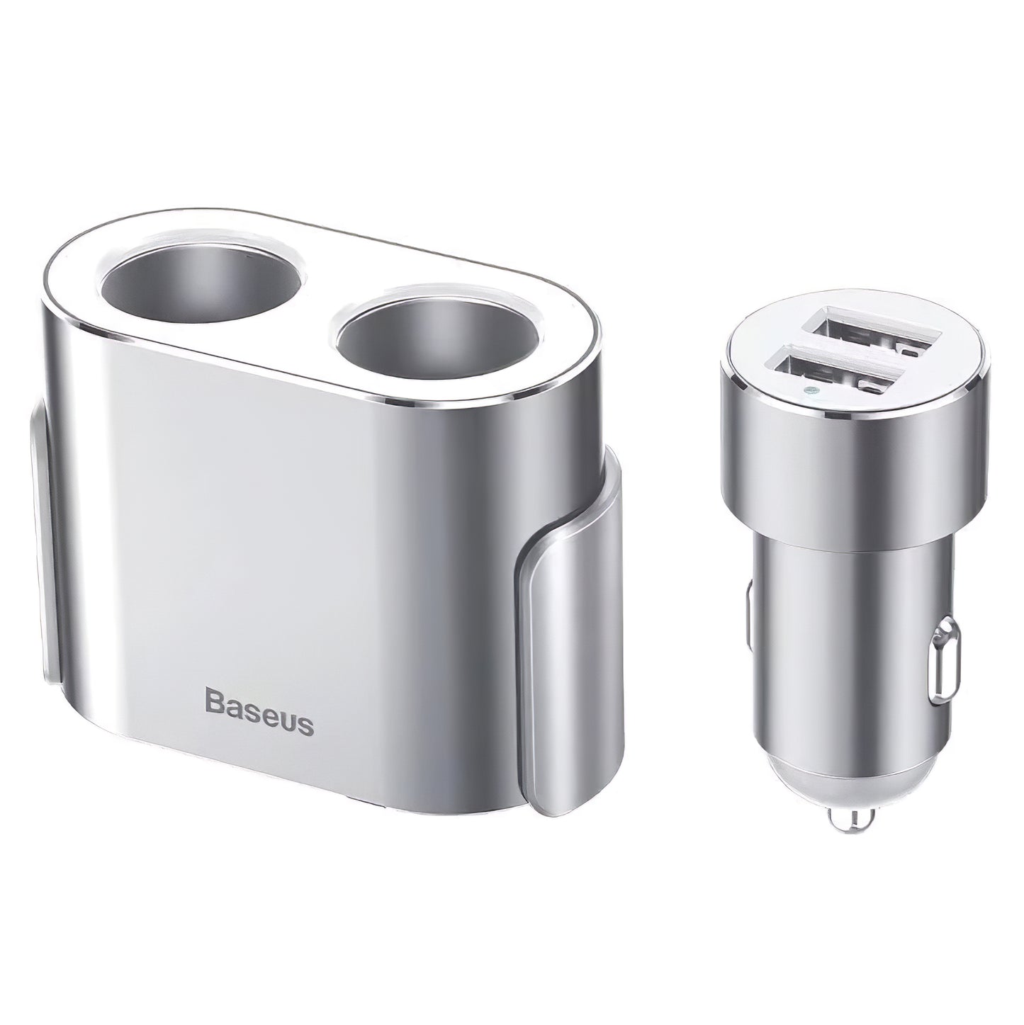 Baseus Hoog Rendement Autolader, 95W, 2.1A, 2 x Sigarettenaansteker Verlenging - 2 x USB-A, Zilver CRDYQ-0S