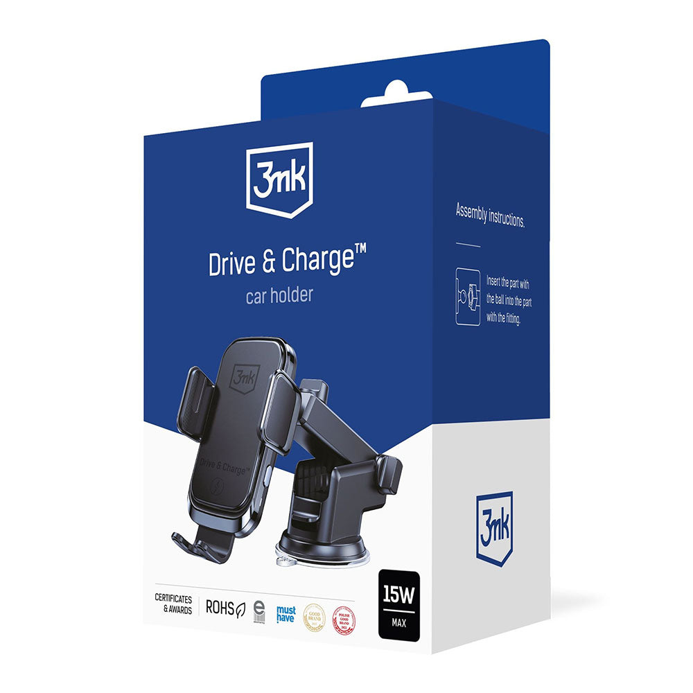 Draadloze Auto Oplader 3MK Drive&Charge, 15W, 1.67A, Zwart