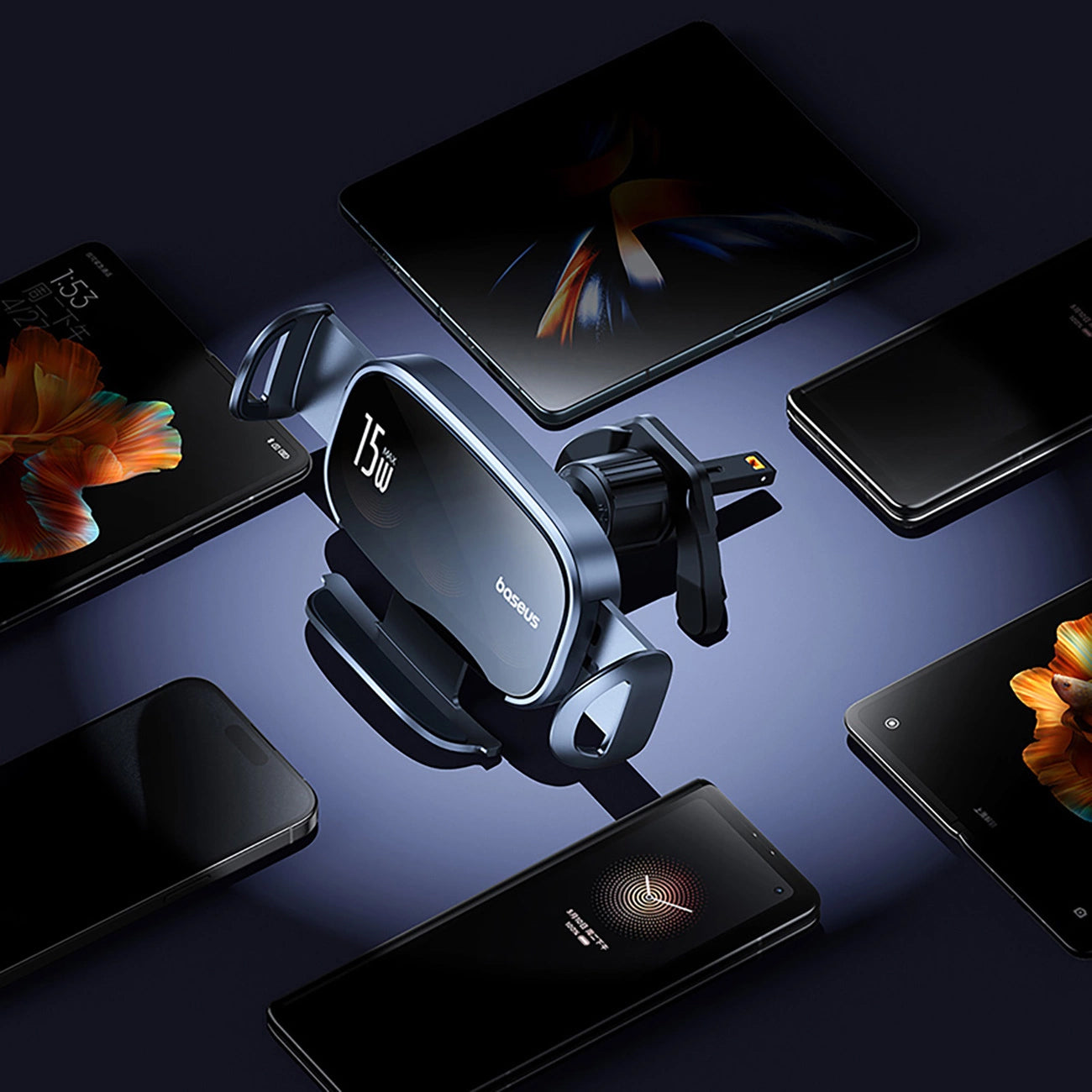 Baseus LightChaser Draadloze Auto Oplader, 15W, 1.67A, Zwart C40355901111-00