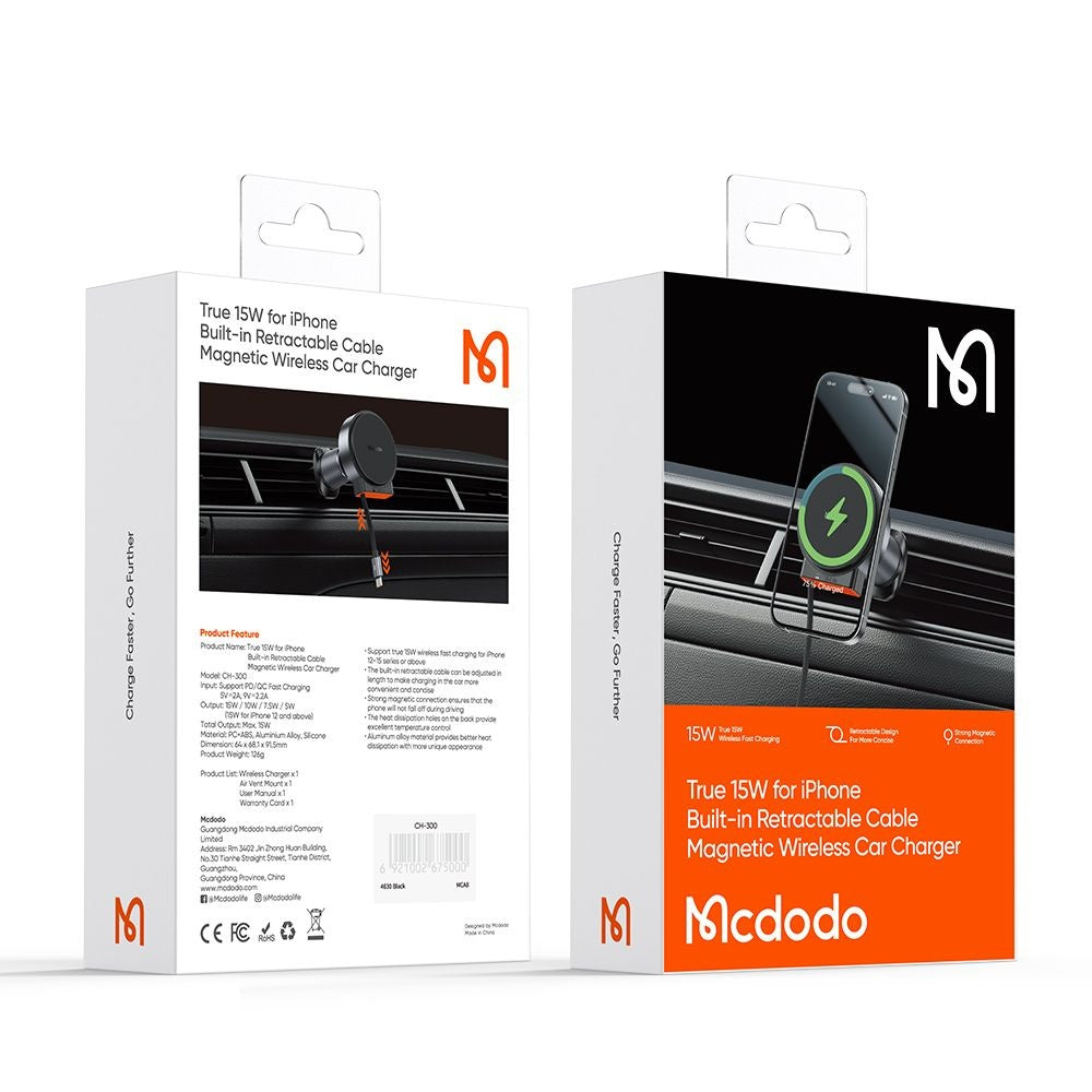 Draadloze Auto Oplader McDodo CH-3000, 15W, 1.67A, Zwart