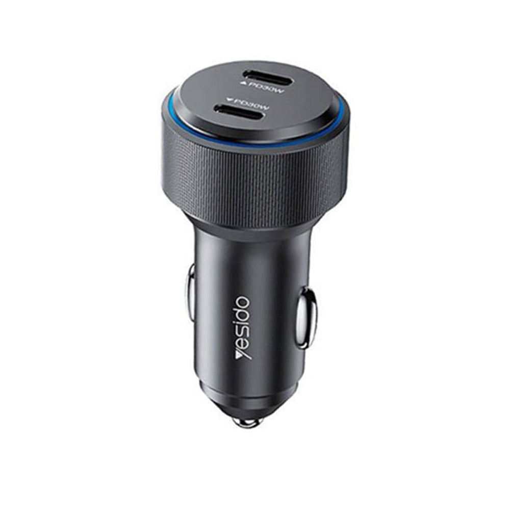 Autolader Yesido Y48, 60W, 3A, 2 x USB-C, Zwart