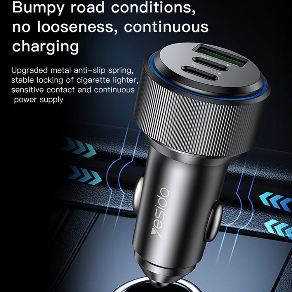 Auto-Ladegerät Yesido Y50, 60W, 3A, 1 x USB-A - 2 x USB-C, Schwarz