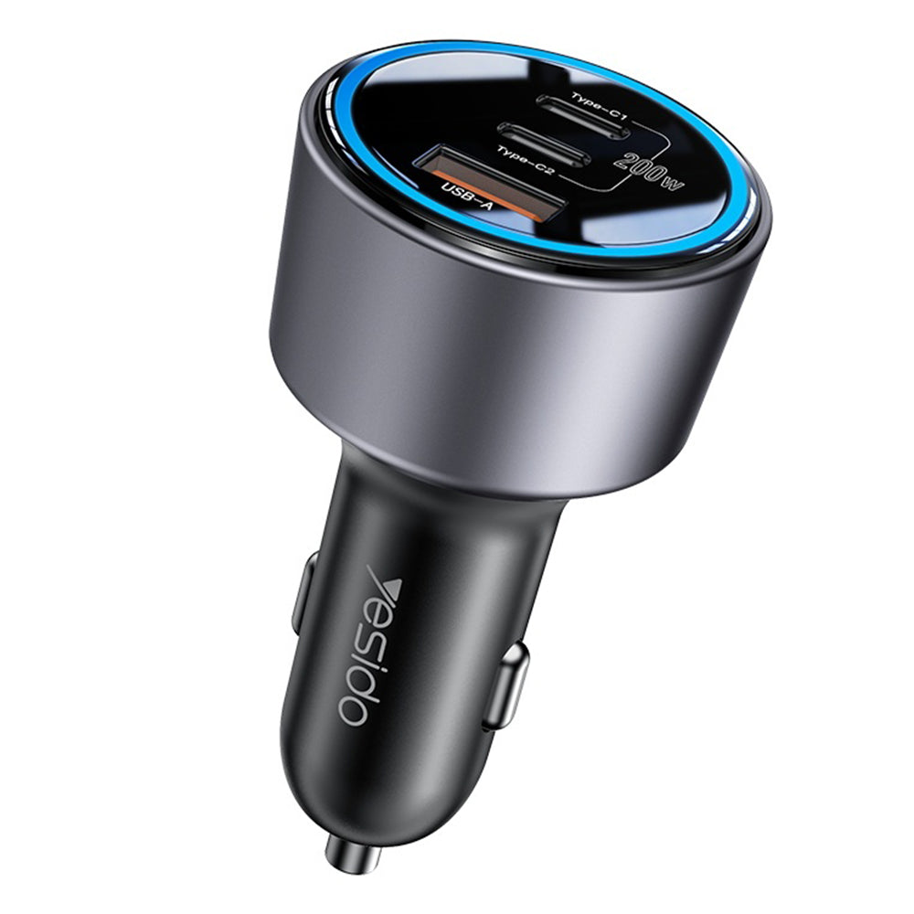 Chargeur de voiture Yesido Y59, 200W, 5A, 1 x USB-A - 2 x USB-C, Noir