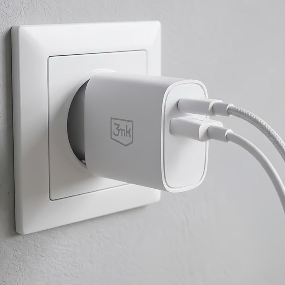 3MK FlowPower Netlader, 25W, 1 x USB-A - 1 x USB-C, Wit