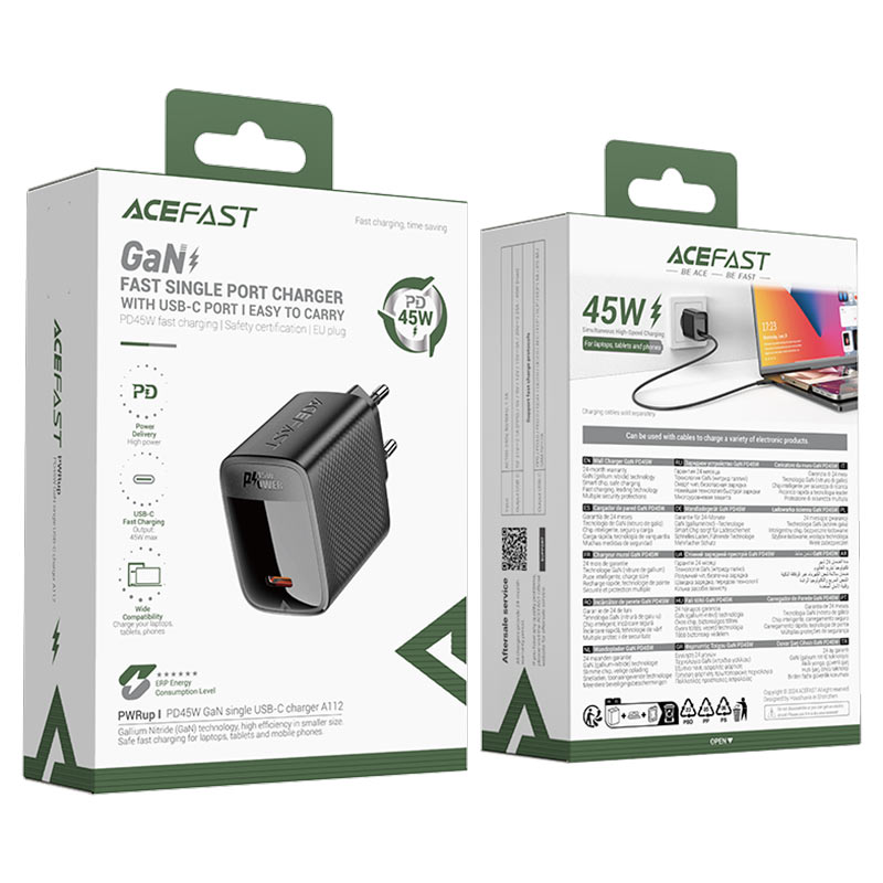 Chargeur réseau Acefast A112, 45W, 3A, 1 x USB-C, Noir
