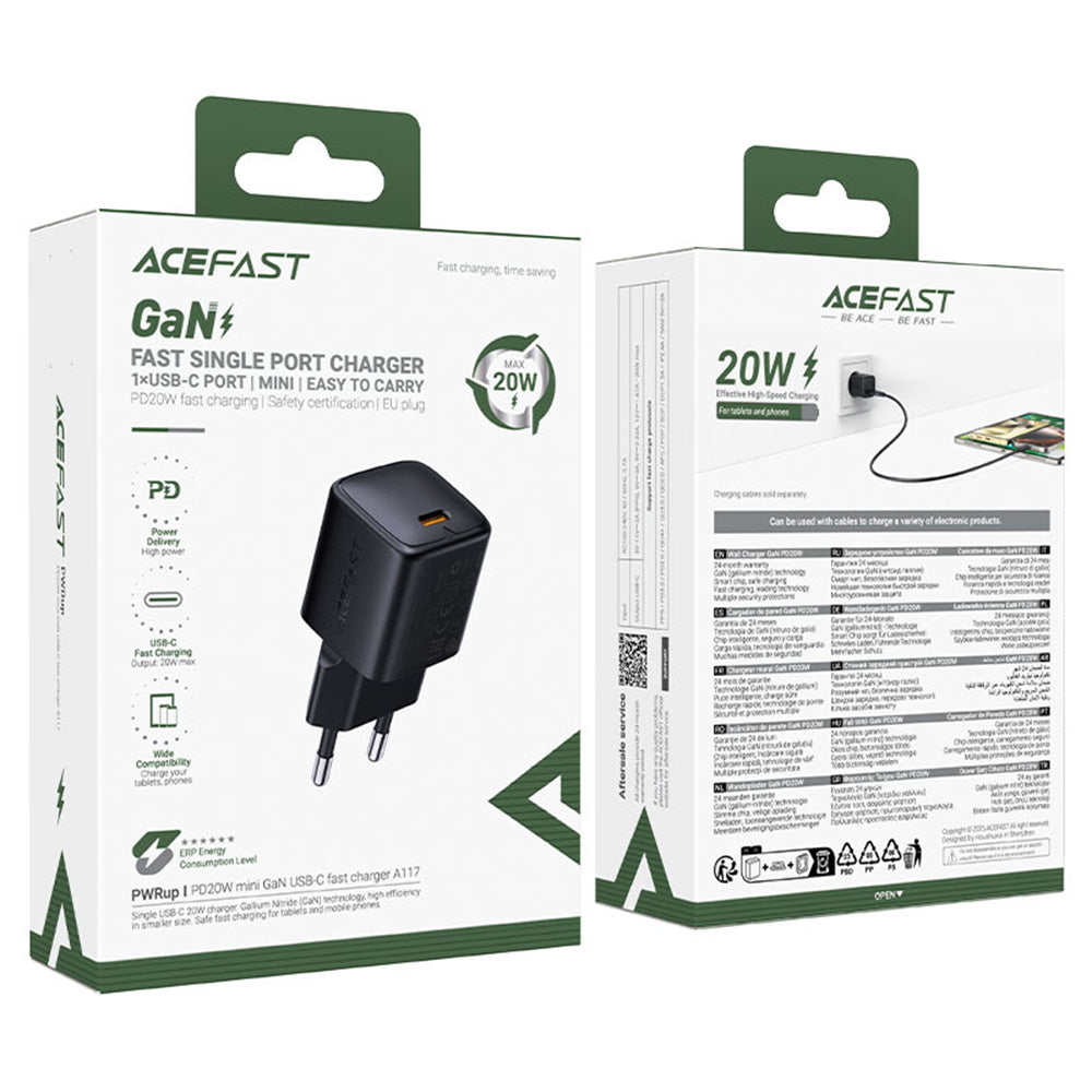 Chargeur Réseau Acefast A117, 20W, 3A, 1 x USB-C, Noir