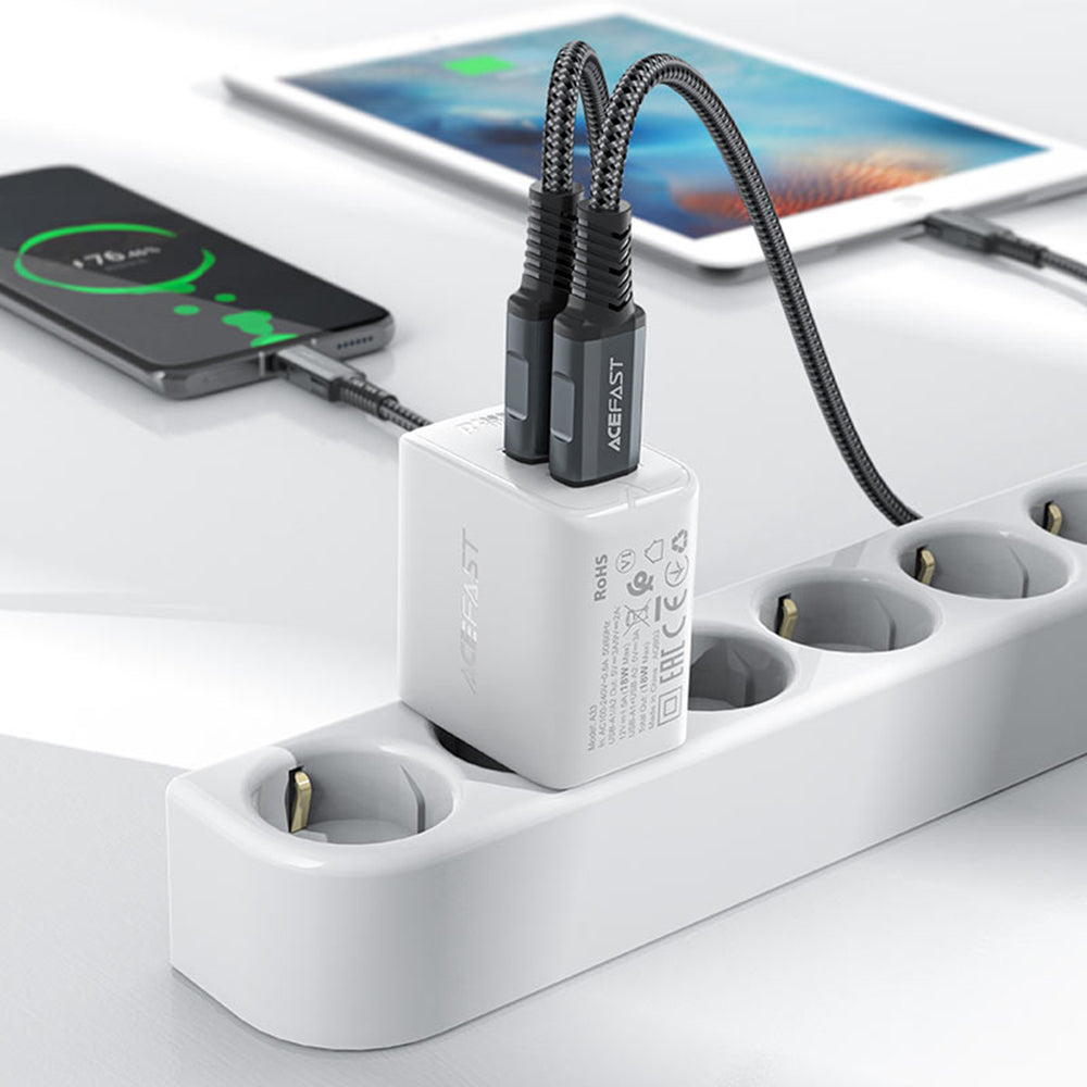 Netzladegerät Acefast A33, 18W, 3A, 2 x USB-A, Schwarz