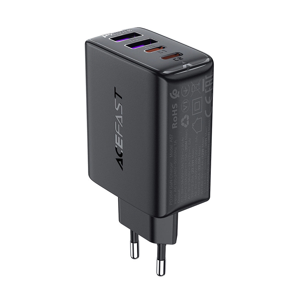 Chargeur secteur Acefast A61, 45W, 3A, 2 x USB-A - 2 x USB-C, Noir