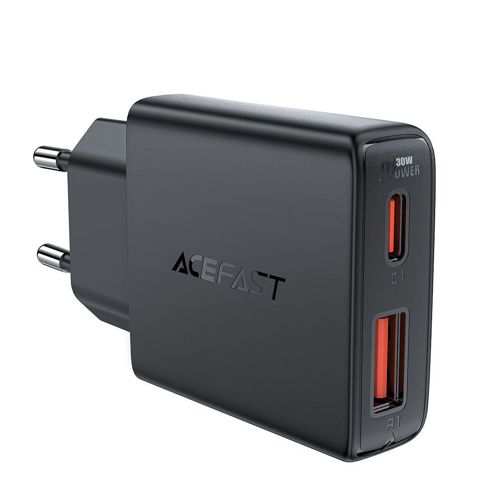 Chargeur Réseau Acefast A69, 30W, 3A, 1 x USB-A - 1 x USB-C, Noir