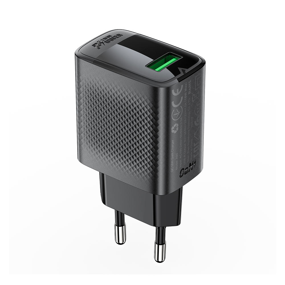 Netwerkoplader Acefast A90, 18W, 3A, 1 x USB-A, Zwart