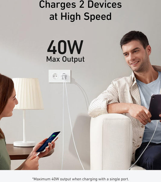 Anker 521 Nano Pro Netwerkoplader, 40W, 3A, 2 x USB-C, Wit A2038G21