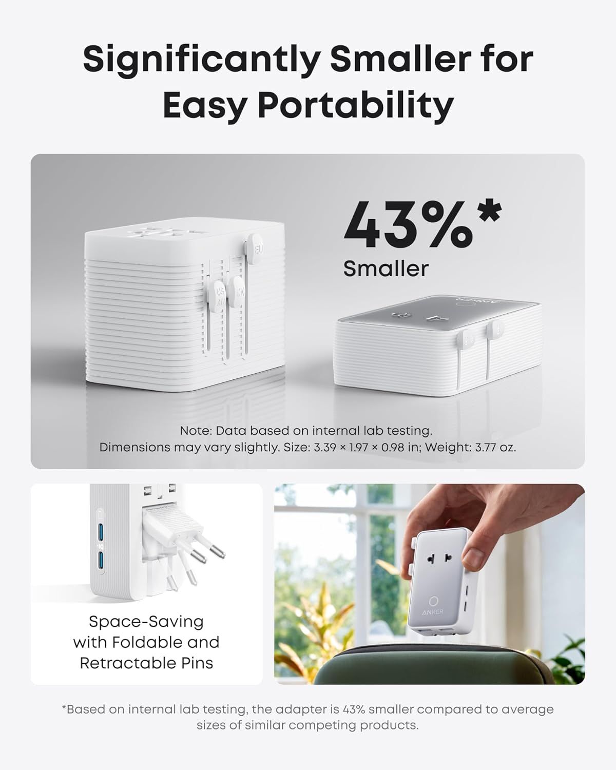 Anker Nano Travel Netwerkoplader, 20W, 3A, 2 x USB-A - 2 x USB-C, Wit A9215H21