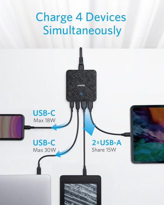 Chargeur Station Anker PowerPort Atom III, 65W, 3A, 2 x USB-A - 2 x USB-C, Noir A2046G12