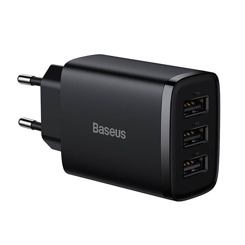 Netwerklader Baseus Compact 3U, 17W, 2.1A, 3 x USB-A, zwart CCXJ020101