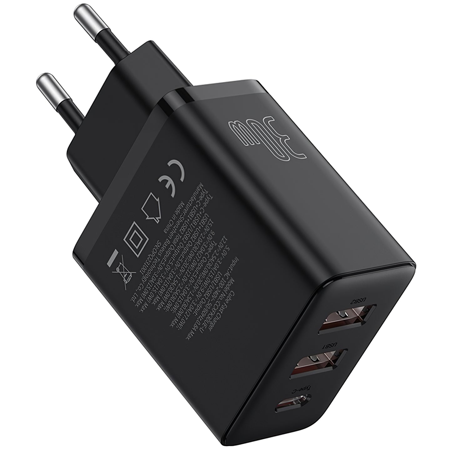 Netwerkoplader Baseus Cube, 30W, 3A, 1 x USB-C - 2 x USB-A, zwart P10111402113113-00