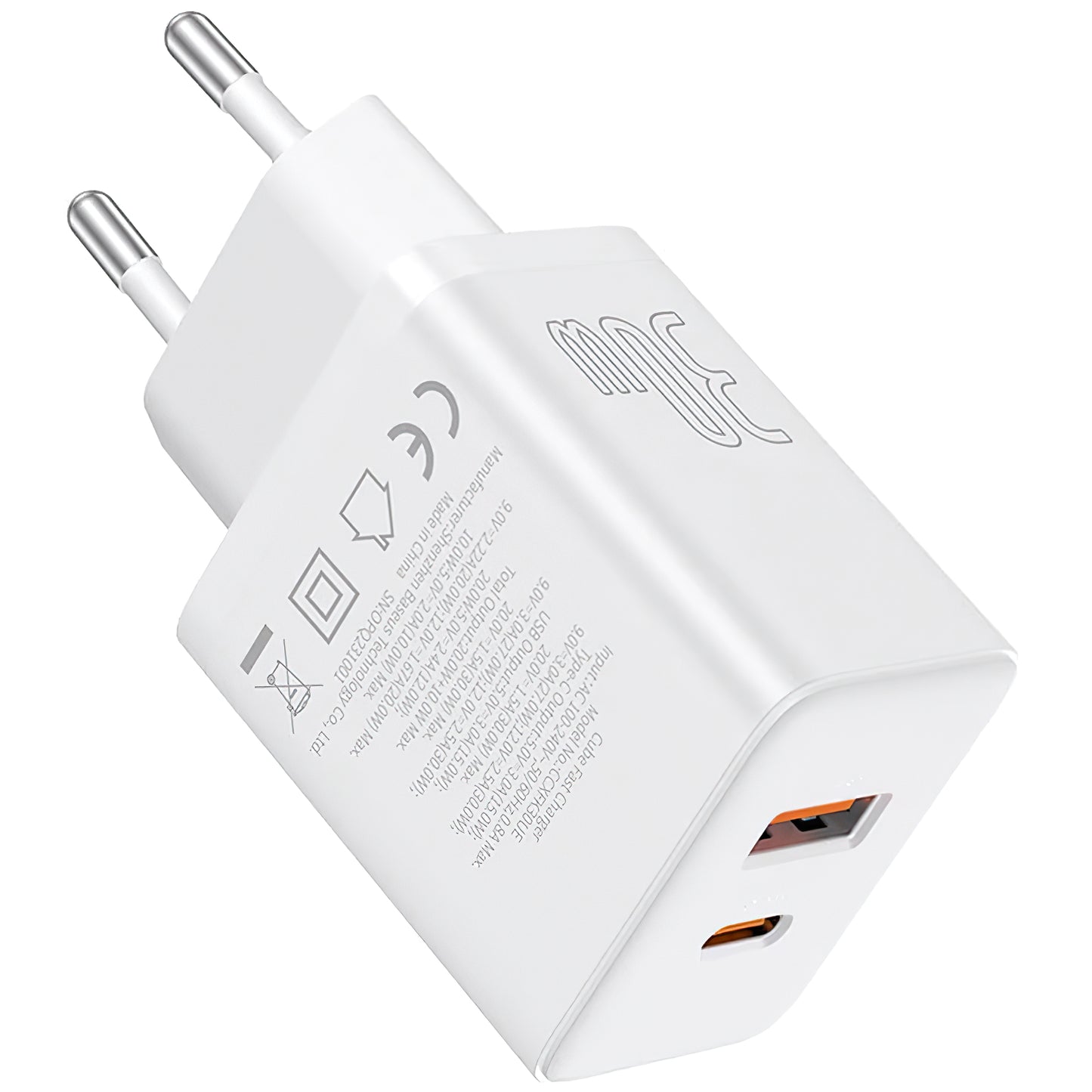 Netwerkoplader Baseus Cube, 30W, 2.4A, 1 x USB-A - 1 x USB-C, Wit P10111404213-00