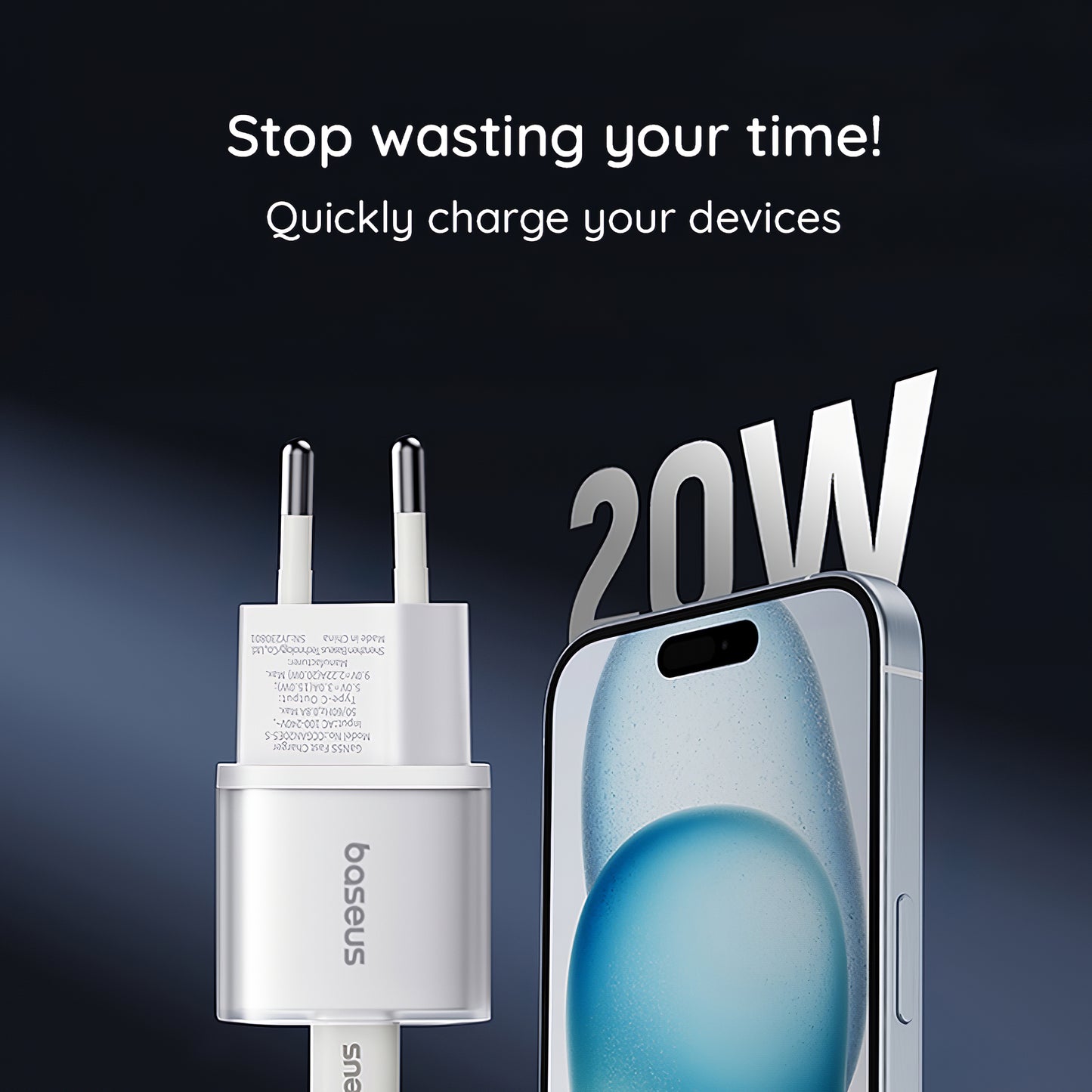 Baseus GaN5S Netwerkoplader GaN5S, 20W, 3A, 1 x USB-C, Wit P1016250503213-00