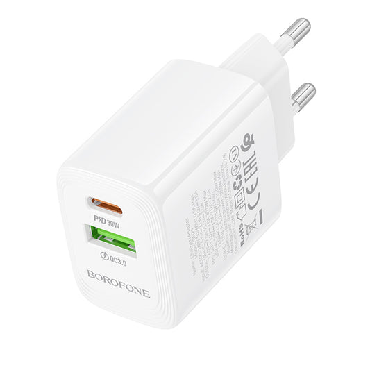 Netzladegerät Borofone BN29 Fuente, 30W, 3A, 1 x USB-A - 1 x USB-C, Weiß