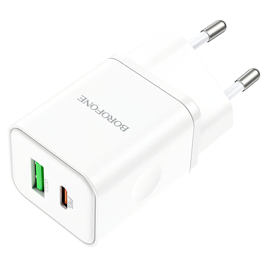 Network Charger Borofone BN7, 20W, 3A, 1 x USB-A - 1 x USB-C, White